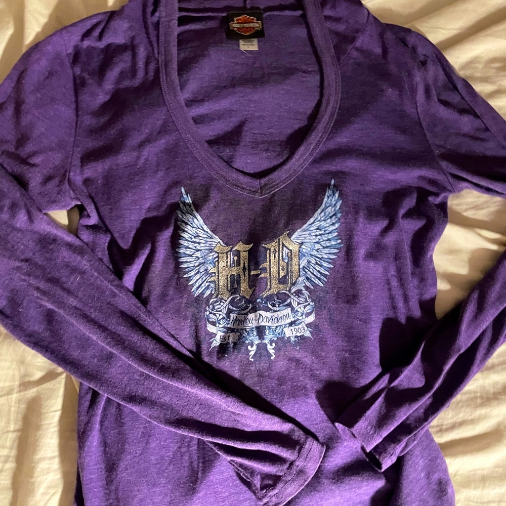 Purple Harley Davidson fitted y2k style long sleeve hoodie top 💜